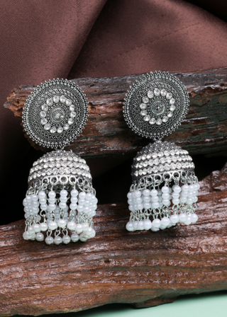 Afgani German Silver Oxidized Jhumki Earrings for Women (DESIGN 1001)