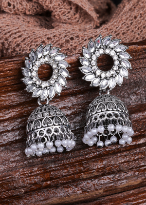 Afgani German Silver Oxidized Jhumki Earrings for Women (DESIGN 1009)