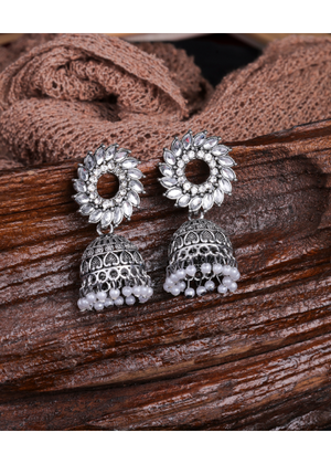 Afgani German Silver Oxidized Jhumki Earrings for Women (DESIGN 1009)