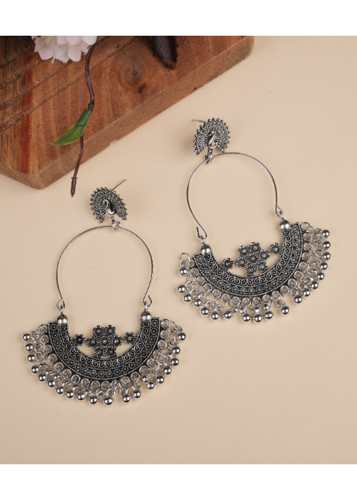 Afgani German Silver Oxidized Jhumki Earrings for Women (DESIGN 1014)