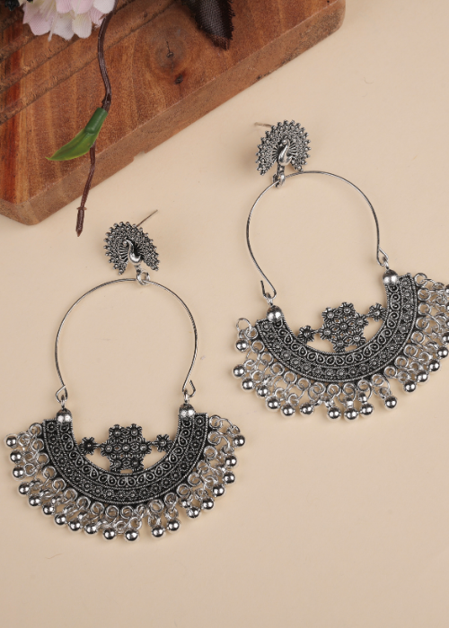 Afgani German Silver Oxidized Jhumki Earrings for Women (DESIGN 1014)