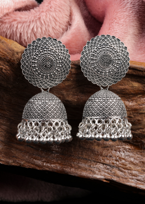 Afgani German Silver Oxidized Jhumki Earrings for Women (DESIGN 1016)