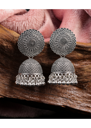 Afgani German Silver Oxidized Jhumki Earrings for Women (DESIGN 1016)