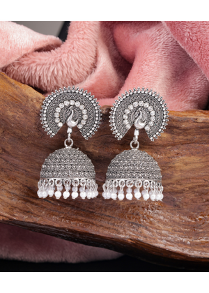 Afgani German Silver Oxidized Jhumki Earrings for Women (DESIGN 1017)