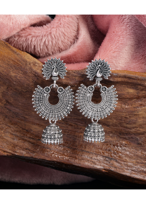 Afgani German Silver Oxidized Jhumki Earrings for Women (DESIGN 1019)