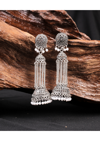Afgani German Silver Oxidized Jhumki Earrings for Women (DESIGN 1022)