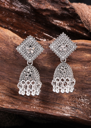 Afgani German Silver Oxidized Jhumki Earrings for Women (DESIGN 1028)