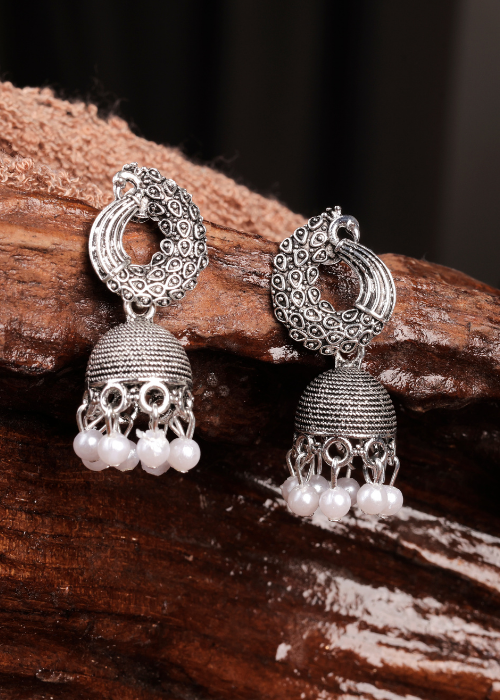 Buy Latest Silver Earrings Online | Peacock Big Danglers | Missori