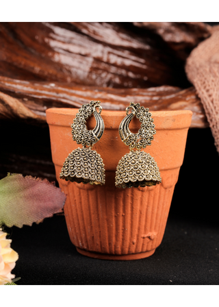 Afgani German Silver Oxidized Jhumki Earrings for Women (DESIGN 1039)