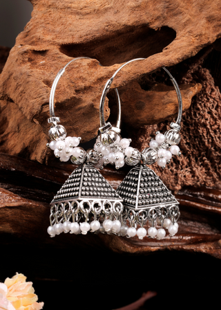 Afgani German Silver Oxidized Jhumki Earrings for Women (DESIGN 1042)