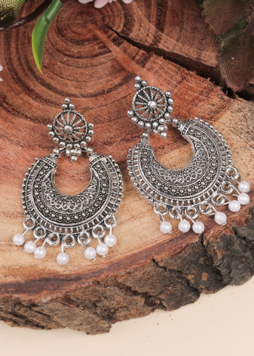 Afgani German Silver Oxidized Jhumki Earrings for Women (DESIGN 1045)