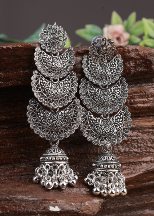 Afgani German Silver Oxidized Jhumki Earrings for Women (DESIGN 1047)