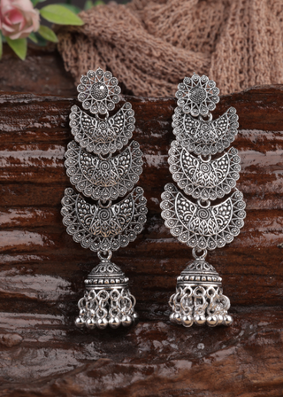 Afgani German Silver Oxidized Jhumki Earrings for Women (DESIGN 1047)