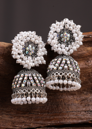 Afgani German Silver Oxidized Jhumki Earrings for Women (DESIGN 1048)