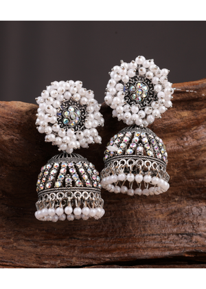 Afgani German Silver Oxidized Jhumki Earrings for Women (DESIGN 1048)