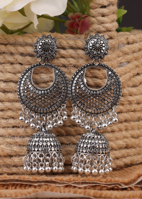 Afgani German Silver Oxidized Jhumki Earrings for Women (DESIGN 1054)