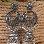 Afgani German Silver Oxidized Jhumki Earrings for Women (DESIGN 1054)