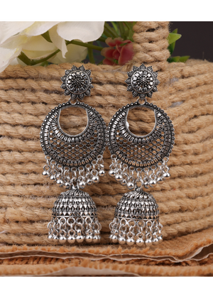 Afgani German Silver Oxidized Jhumki Earrings for Women (DESIGN 1054)