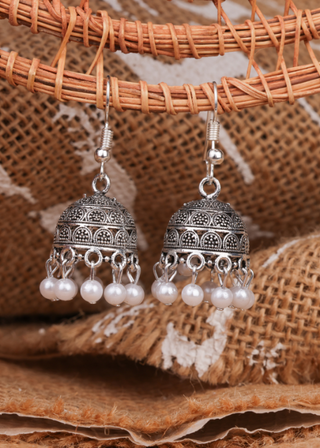 Afgani German Silver Oxidized Jhumki Earrings for Women (DESIGN 1057)