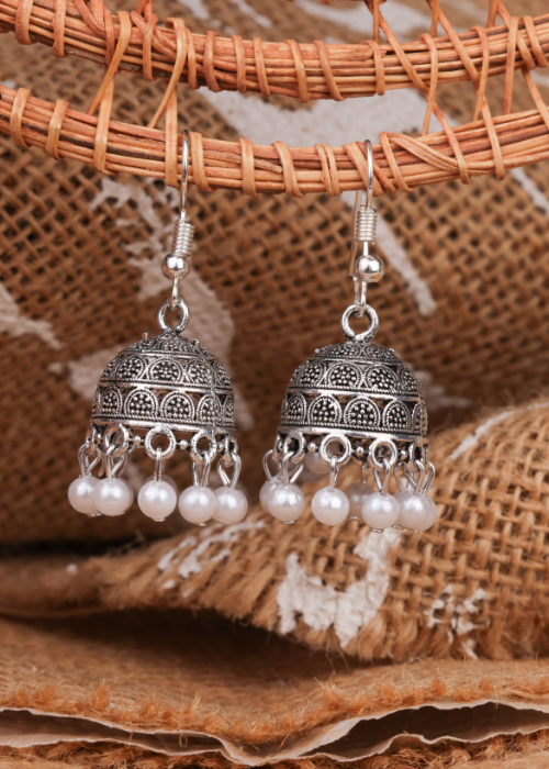 Afgani German Silver Oxidized Jhumki Earrings for Women (DESIGN 1057)