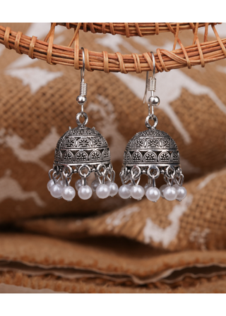 Afgani German Silver Oxidized Jhumki Earrings for Women (DESIGN 1057)