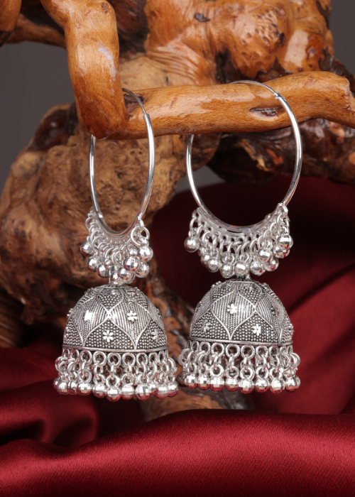 Afgani German Silver Oxidized Jhumki Earrings for Women (DESIGN 1063)