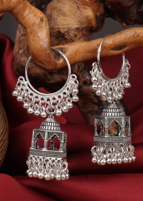 Afgani German Silver Oxidized Jhumki Earrings for Women (DESIGN 1068)