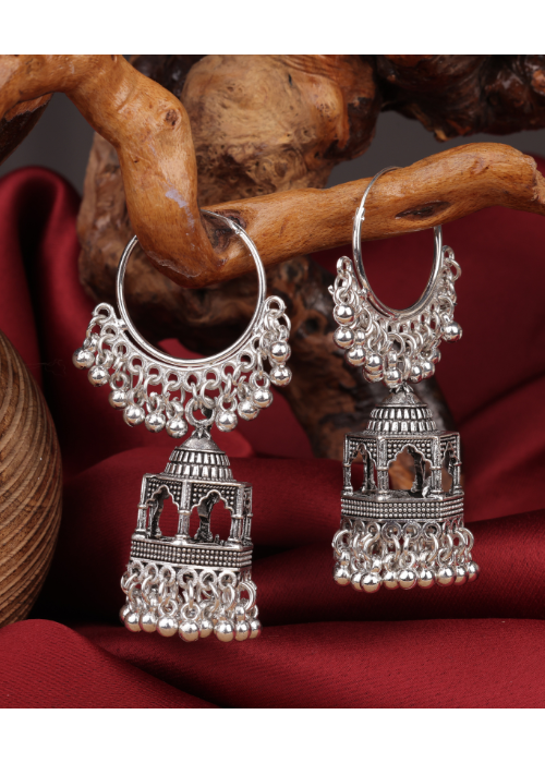 Afgani German Silver Oxidized Jhumki Earrings for Women (DESIGN 1068)