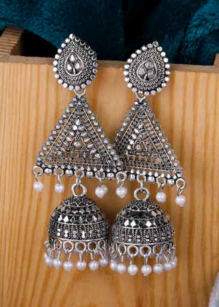 Afgani German Silver Oxidized Jhumki Earrings for Women (DESIGN 1079)