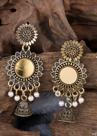 Afgani German Silver Oxidized Jhumki Earrings for Women (DESIGN 1082)