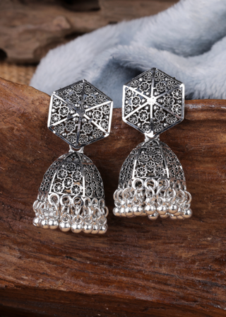 Afgani German Silver Oxidized Jhumki Earrings for Women (DESIGN 1083)