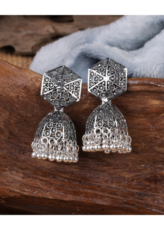 Afgani German Silver Oxidized Jhumki Earrings for Women (DESIGN 1083)