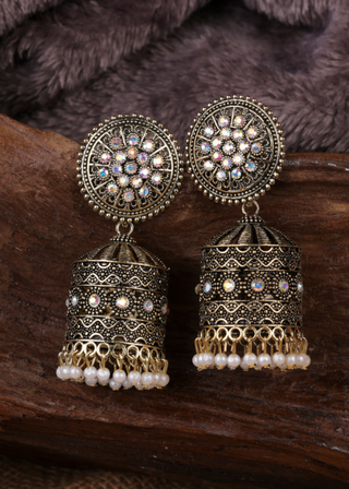Afgani German Silver Oxidized Jhumki Earrings for Women (DESIGN 1085)