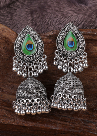Afgani German Silver Oxidized Jhumki Earrings for Women (DESIGN 1086)