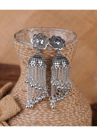 Afgani German Silver Oxidized Jhumki Earrings for Women (DESIGN 1089)