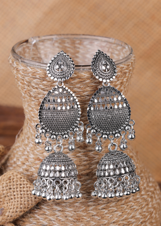 Afgani German Silver Oxidized Jhumki Earrings for Women (DESIGN 1090)