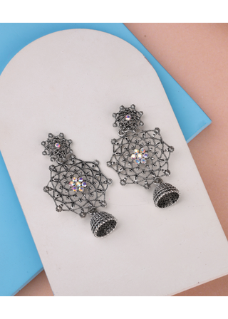 Afgani German Silver Oxidized Jhumki Earrings for Women (DESIGN 1092)