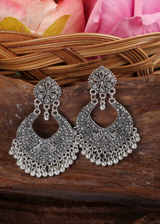 Afgani German Silver Oxidized Jhumki Earrings for Women (DESIGN 1117)