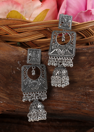 Afgani German Silver Oxidized Jhumki Earrings for Women (DESIGN 1118)