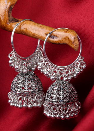 Afgani German Silver Oxidized Jhumki Earrings for Women (DESIGN 1201)