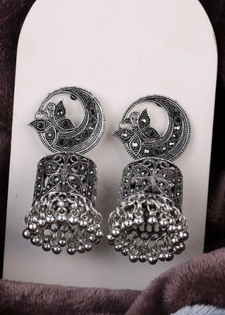 Afgani German Silver Oxidized Jhumki Earrings for Women (DESIGN 1203)