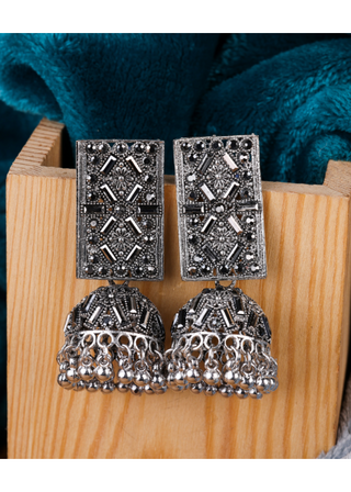 Afgani German Silver Oxidized Jhumki Earrings for Women (DESIGN 1204)