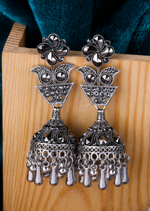 Afgani German Silver Oxidized Jhumki Earrings for Women (DESIGN 1205)