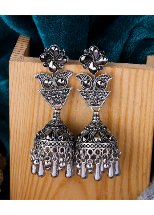 Afgani German Silver Oxidized Jhumki Earrings for Women (DESIGN 1205)