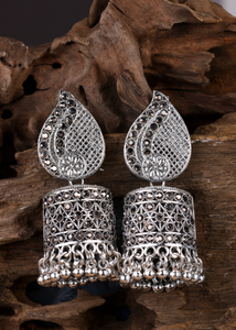 Afgani German Silver Oxidized Jhumki Earrings for Women (DESIGN 1208)