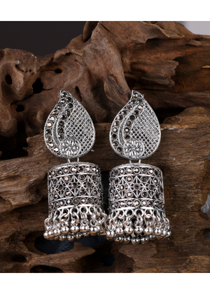 Afgani German Silver Oxidized Jhumki Earrings for Women (DESIGN 1208)