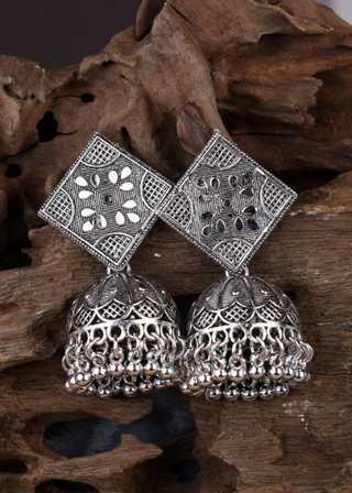 Afgani German Silver Oxidized Jhumki Earrings for Women (DESIGN 1209)