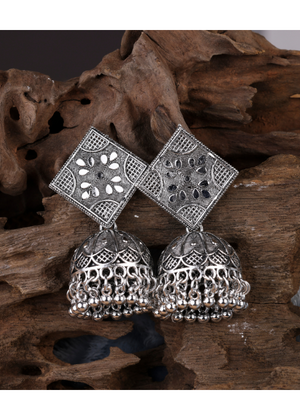 Afgani German Silver Oxidized Jhumki Earrings for Women (DESIGN 1209)