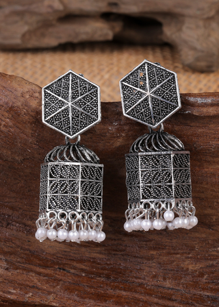 Afgani German Silver Oxidized Jhumki Earrings for Women (DESIGN 1211)