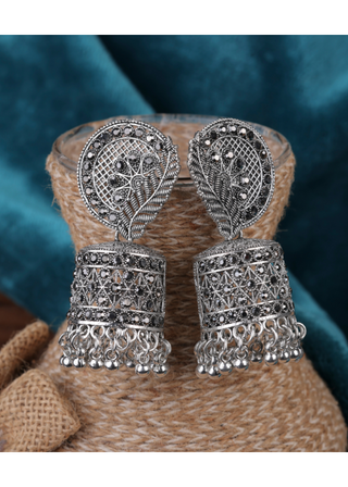 Afgani German Silver Oxidized Jhumki Earrings for Women (DESIGN 1215)
